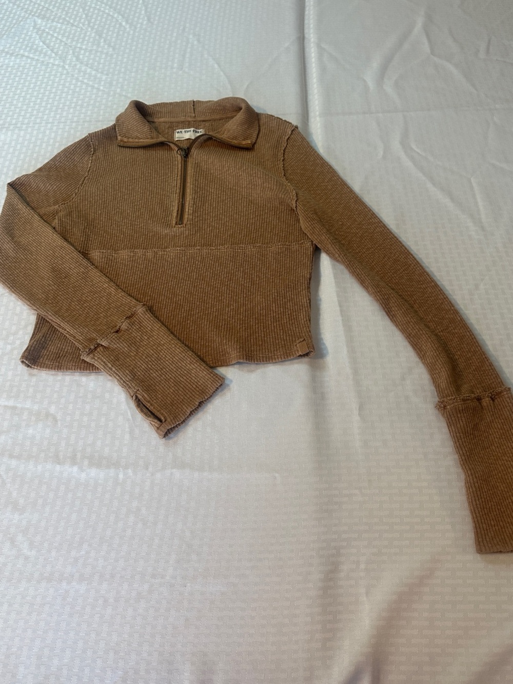 #914 We The Free Brown Ribbed Half-Zip Sweater
